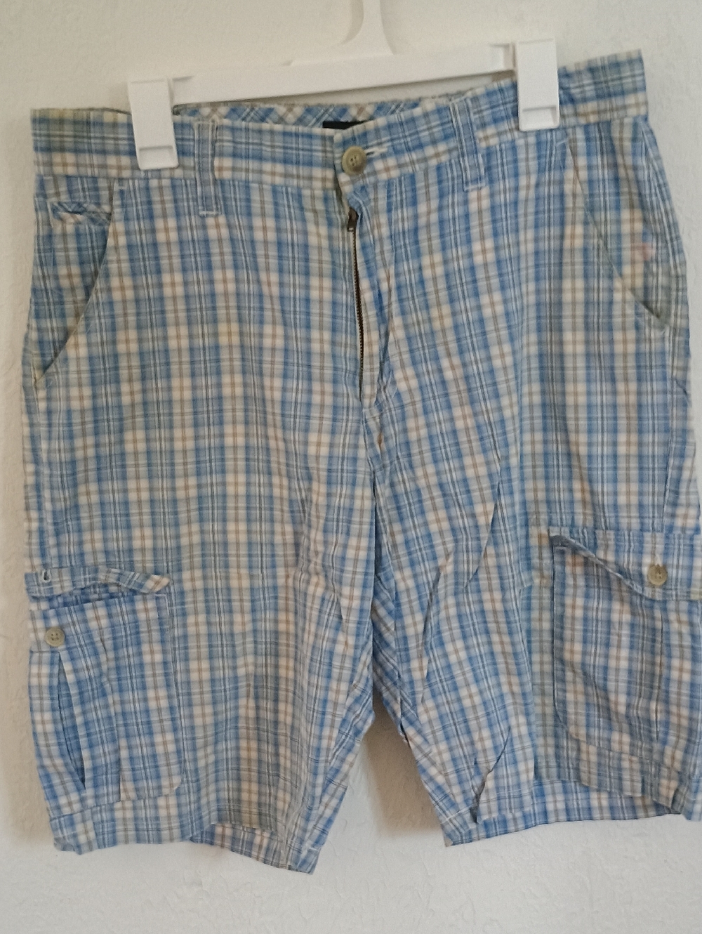 Light Blue Plaid Cargo Shorts - Unbranded
